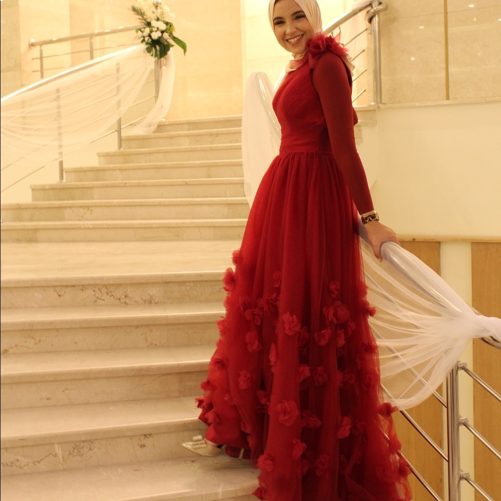 One shoulder formal dress maroon